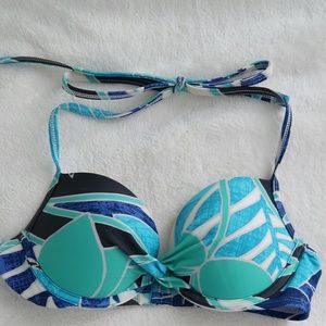 Blue Patterned Aerie Bikini Top 32B